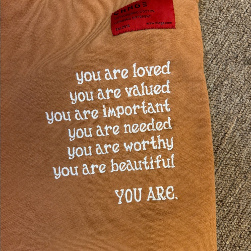 CHNGE orange Hoodie with White Text - Picture 4 of 10